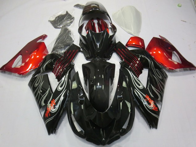 2006-2011 Noir Flamme Rouge Kawasaki ZX14R Carénage Moto