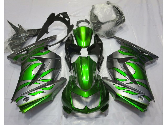 2008-2012 Vert & Argent Flamme Kawasaki Ninja 250 Carénage Moto